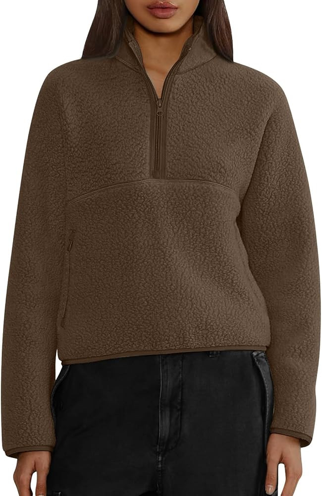Zip Up Hoodies Fuzzy Fleece Cropped Sweatshirt | Amazon (US)