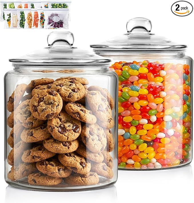 Masthome 2 Glass Storage Jars Set,1 Gallon Cookie Jar for Food Storage,Airtight Glass Jars with L... | Amazon (US)