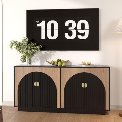 63" Modern Farmhouse Sideboard Buffet Cabinet with Storage and Fluted Doors - Storage Sideboard for Dining Room, Coffee Bar & Wine Bar Console Table | Target