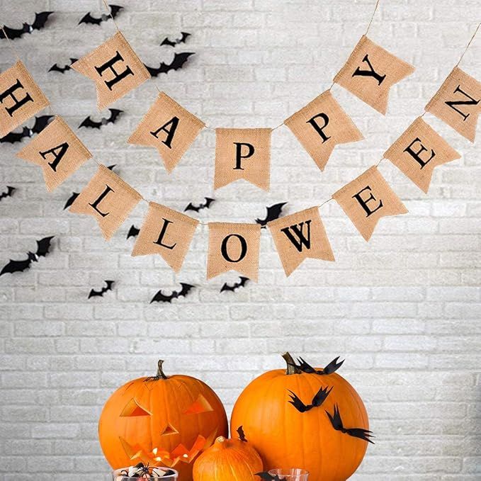 Happy Halloween Burlap Banner Decor, 14Pcs Linen Bunting Hanging Banner Ornaments Halloween Home ... | Amazon (US)