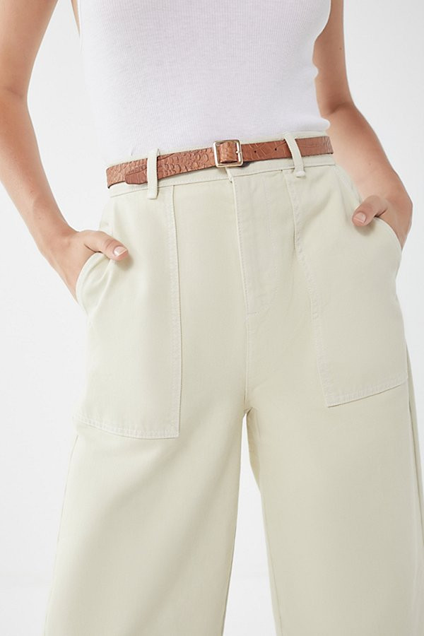 Leather Snakeskin Belt - Brown S at Urban Outfitters | Urban Outfitters (US and RoW)