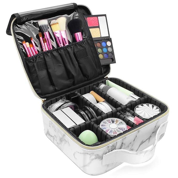 Marble Makeup Organizers and Storage,LKE Cosmetic Bags Waterproof Marble Travel Makeup Train Case... | Amazon (US)