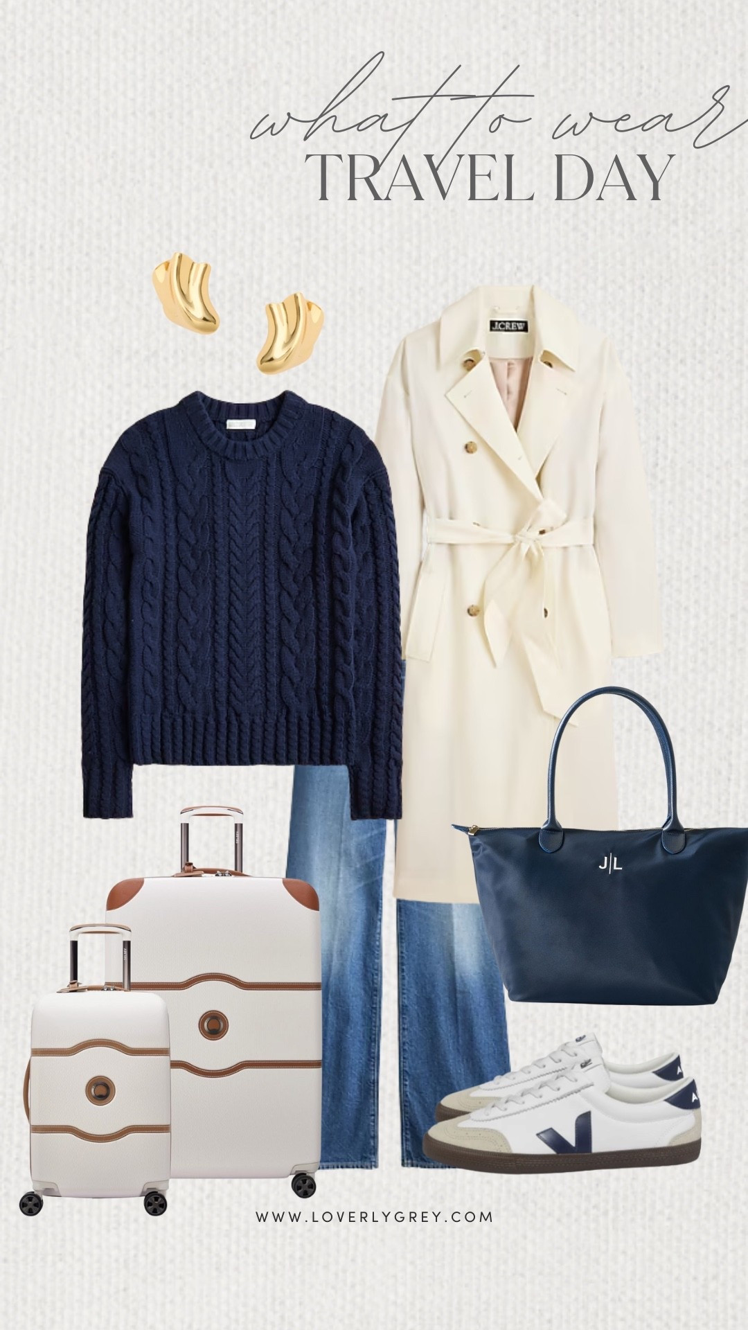 Loverly Grey, what to wear for a travel day. I want to dress comfortable so I would wear a pair of denim jeans, a knit sweater, and a trench coat in case it gets cold. I’d travel with my delsey suitcase and bring my purse to keep the essentials close by. Loverly Grey, what to wear, travel day

#LTKSeasonal #LTKootd #LTKTravel