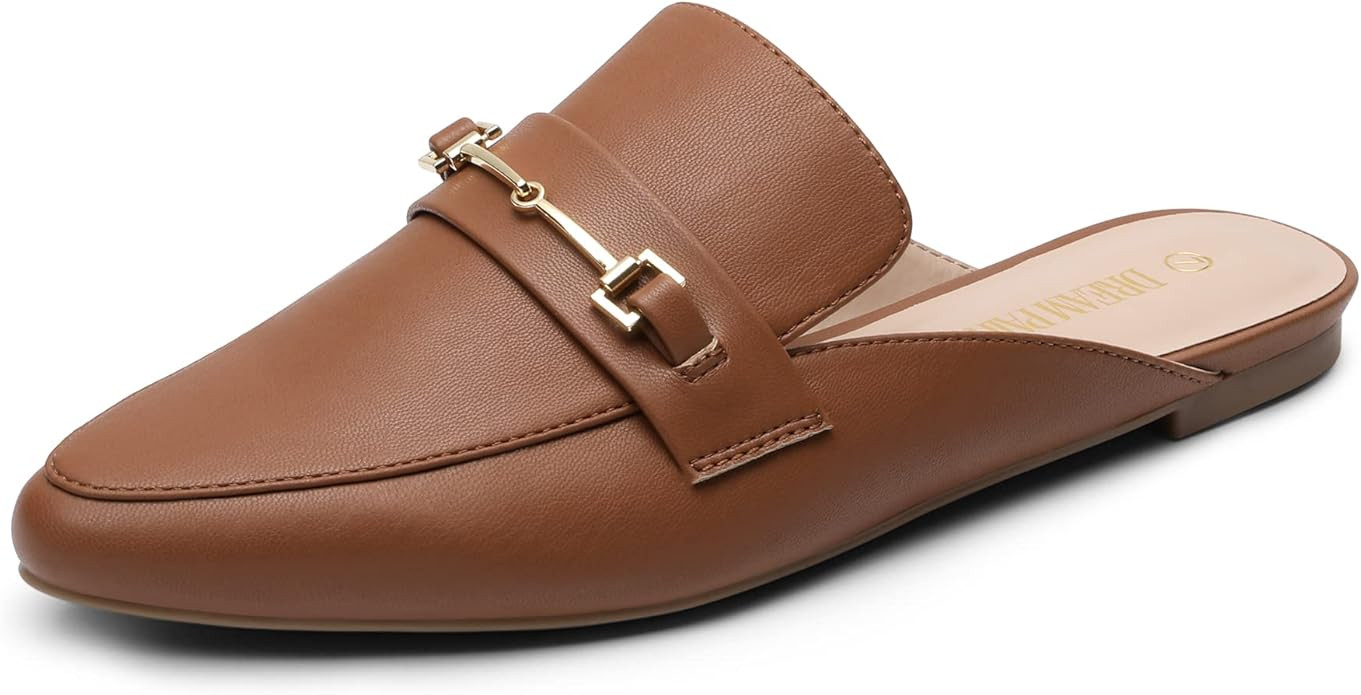 DREAM PAIRS Women's Flat Mules Buckle Pointed Toe Backless Slip on Slides Loafer Shoes | Amazon (US)