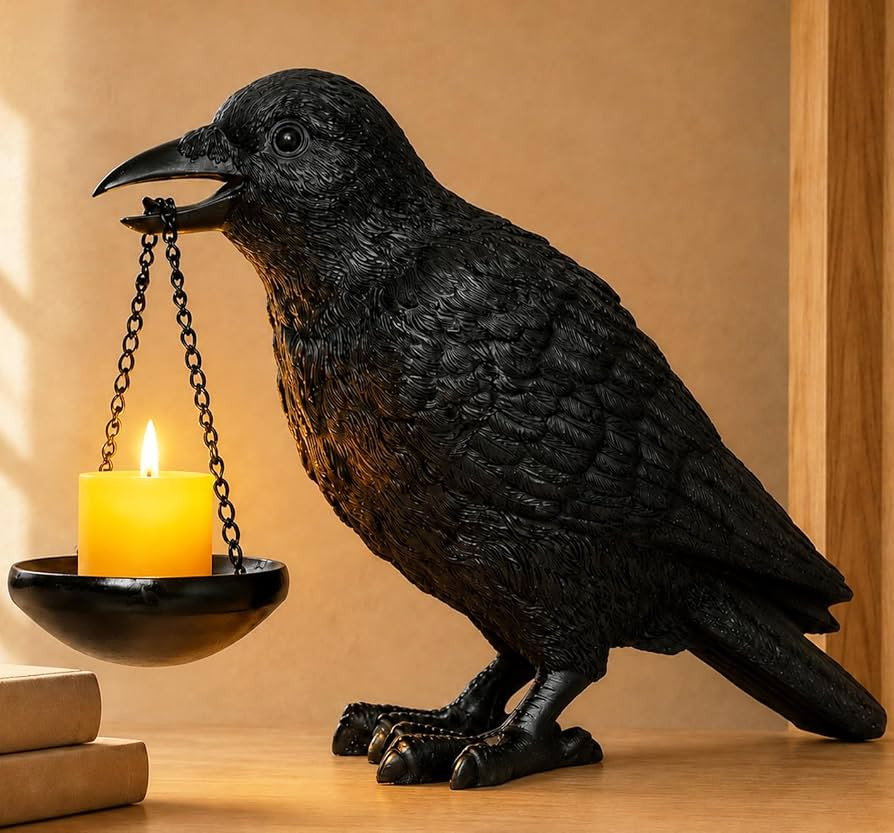 Gothic Crow Lamp with Tealight Candle Holder Raven Statue Halloween Decor Black Bird Decorations ... | Amazon (US)