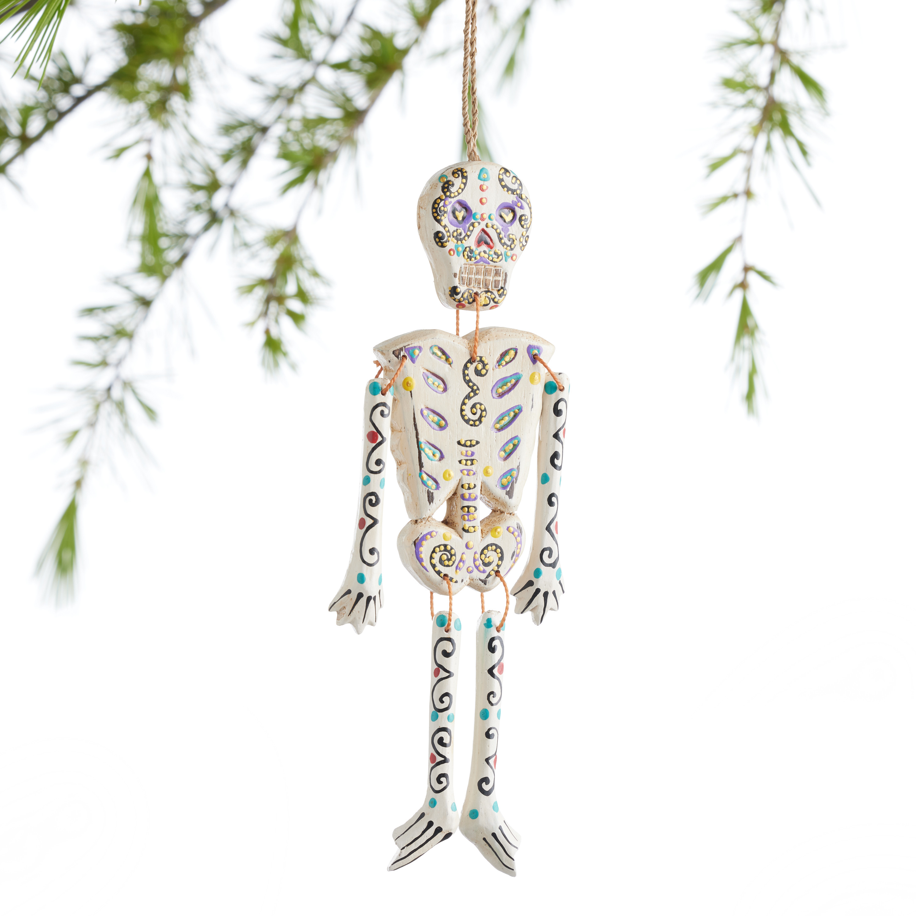 White Wood Day Of The Dead Skeleton Ornament | World Market