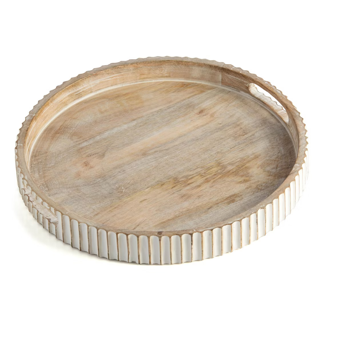 Shiraleah Round 16" Mango Wood Sausalito Ribbed Tray | Target