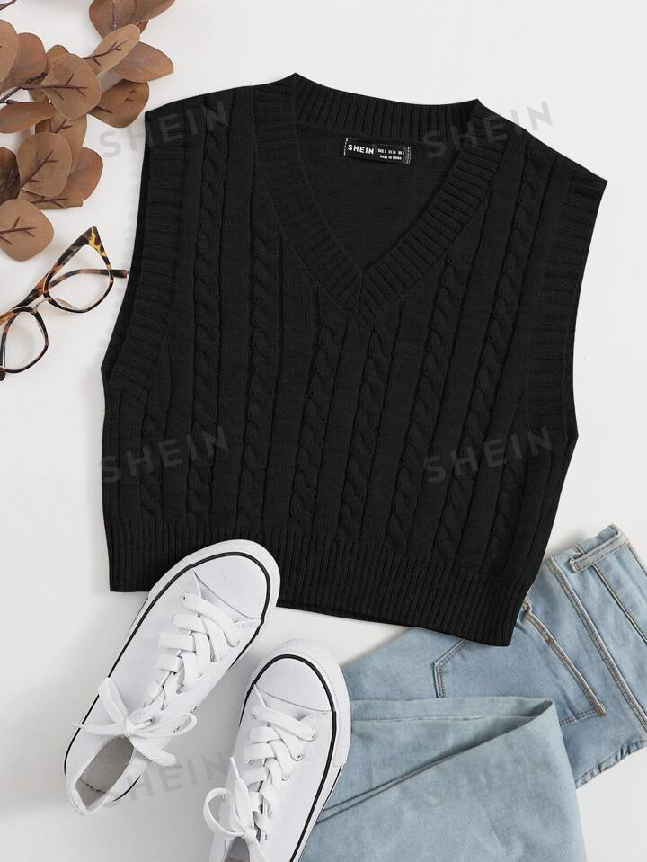 SHEIN EZwear Cable Knit Sweater Vest | SHEIN USA | SHEIN