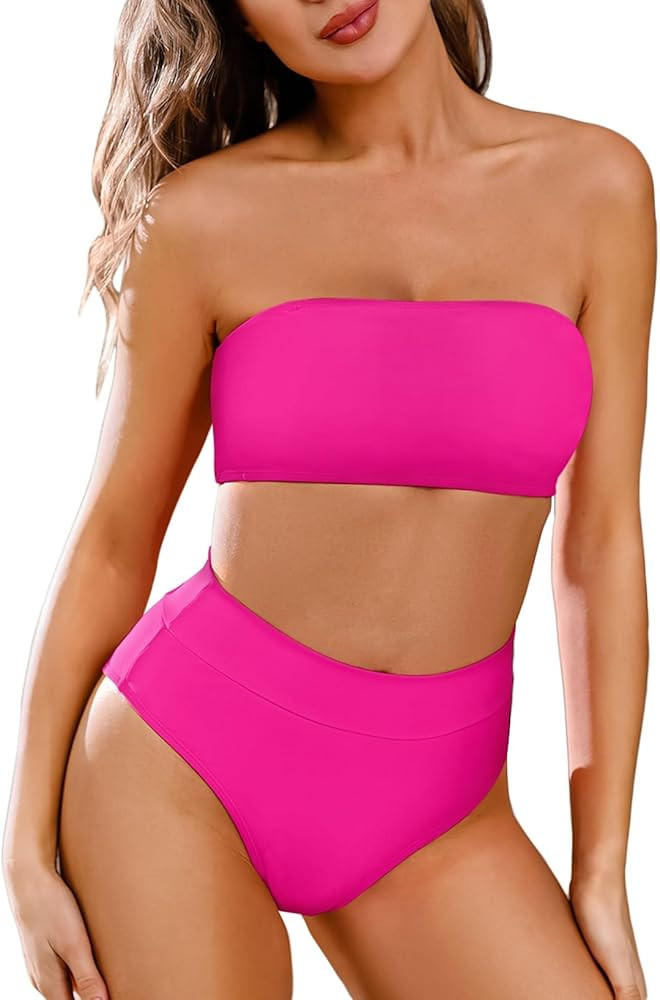 Pink Queen Women's Removable Strap Wrap Pad Cheeky High Waist Bikini Set Swimsuit | Amazon (US)