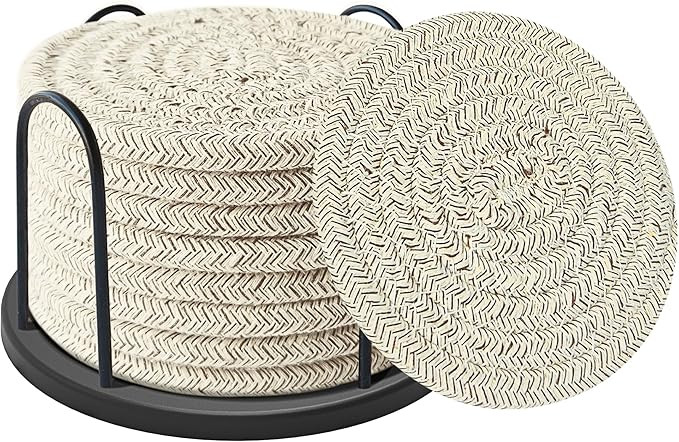 Coasters Set of 8 for Drinks, Beer, Coffee, Cotton Woven 4 Colors Absorbent Coaster with Holder, ... | Amazon (US)