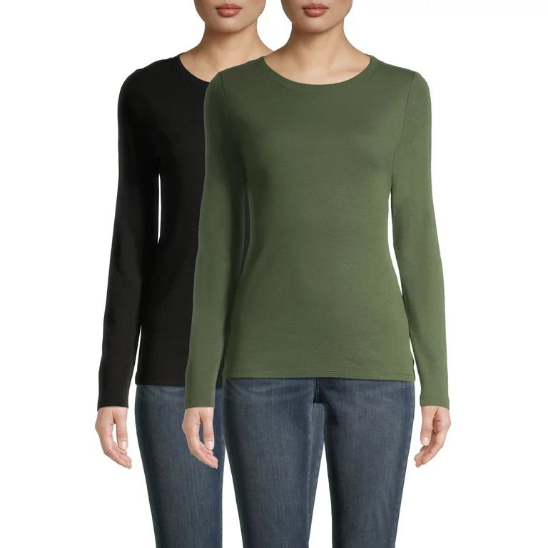 Time and Tru Women's Long Sleeve Ribbed T-Shirt, 2 Pack | Walmart (US)