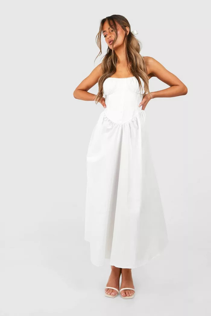 Cotton Midi Milkmaid Dress | boohoo (US & Canada)