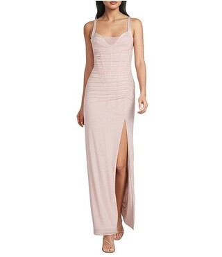 Gianni Bini Angelina Mesh Corset High Slit Sweetheart Neck Sleeveless Maxi Dress | Dillard's | Dillard's