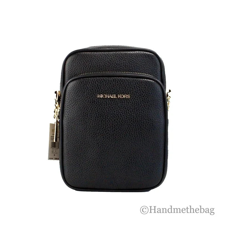 Michael Kors Womens Jet Set Travel Medium Leather Crossbody Bag, 35H3GTVC2L-001 Solid Black/Gold ... | Walmart (US)