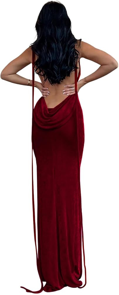 Womens Summer Backless Bodycon Dress Halter Cowl Neck Slip Spaghetti Strap Sexy Cocktail Party Ma... | Amazon (US)