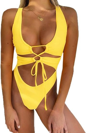 CHYRII Women's Sexy Cutout Lace Up Backless High Cut One Piece Swimsuit Monokini | Amazon (US)