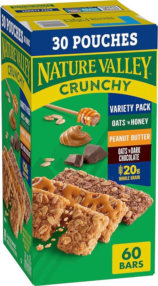Nature Valley Crunchy Granola Bars, Value Pack, 60 Bars, 44.7 OZ Count (30 Pouches) | Amazon (US)