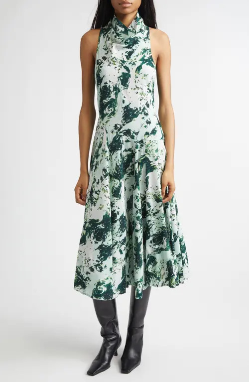 Proenza Schouler Adelide Print Cowl Neck Midi Dress in Dark Green Multi at Nordstrom, Size 4 | Nordstrom
