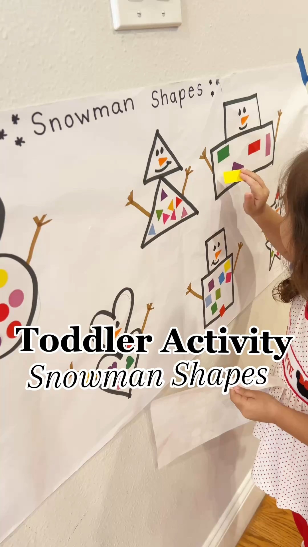 Shape Snowmen Fun ❄️⛄️
Comment LINK and I’ll send you a DM with everything I used.

I drew snowmen in different shapes on butcher paper, and she matched each shape sticker to the correct snowman.
A simple, hands-on way to practice shape recognition and fine motor skills—totally screen-free and toddler approved 🤍

#LTKKids #LTKBaby #LTKSeasonal