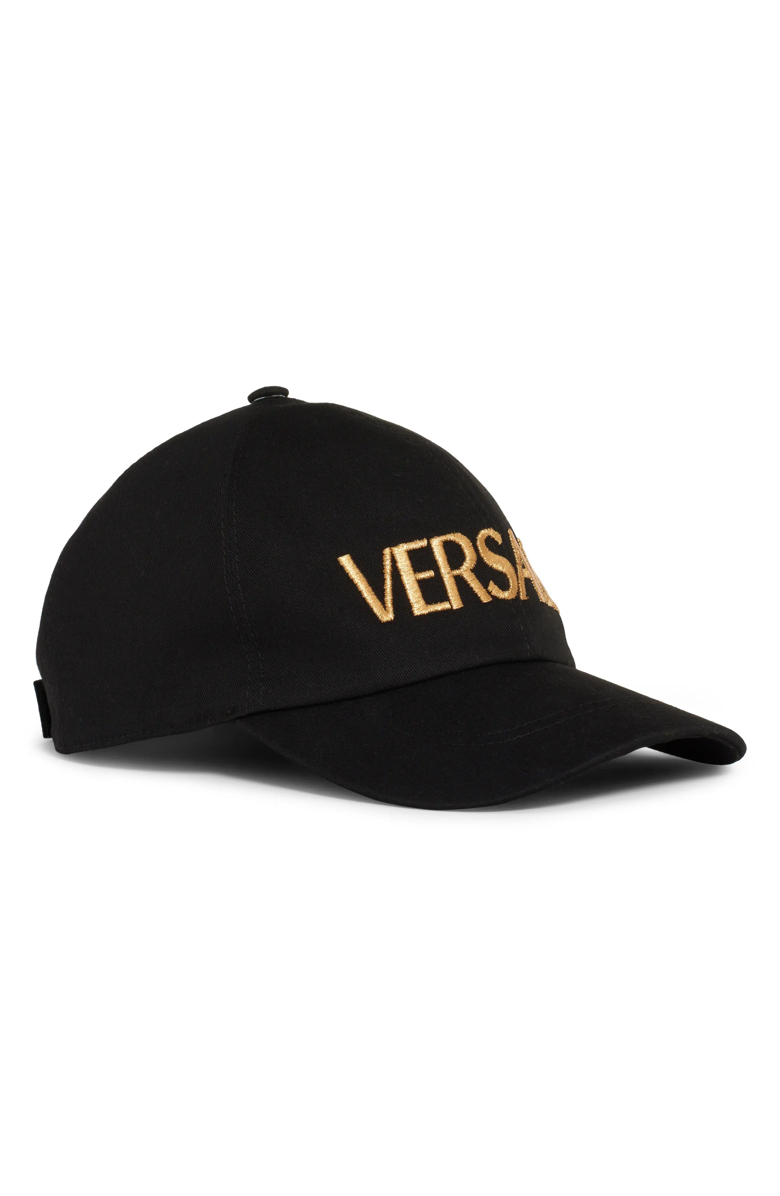 Versace Metallic Logo Baseball Cap in Nero/Oro at Nordstrom, Size 59 | Nordstrom