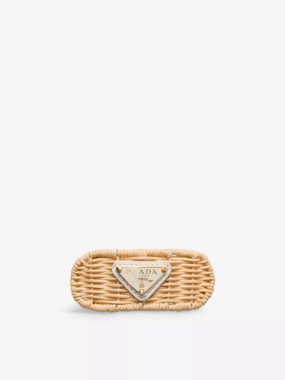 Brand-plaque wicker-textured woven hair clip | Selfridges