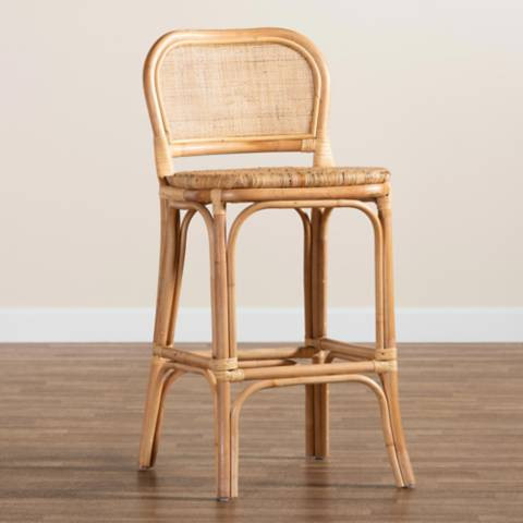 Baxton Studio Adrena 30" Natural Brown Rattan Bar Stool | Lamps Plus