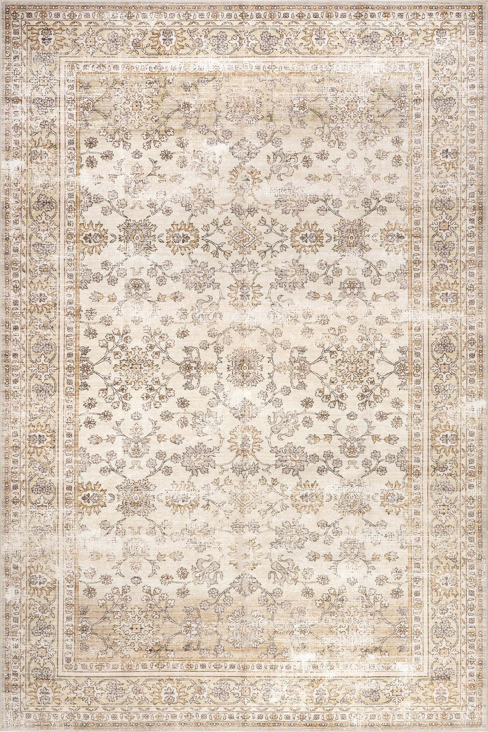 Meena Fading Garden Spill Proof Washable Rug | Beige | Rugs USA