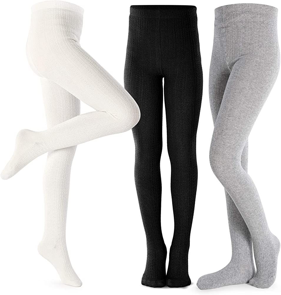 Girls Tights Toddler Cable Knit Cotton Footed Seamless Dance Ballet Baby Girls' Leggings 3 Pack | Amazon (US)