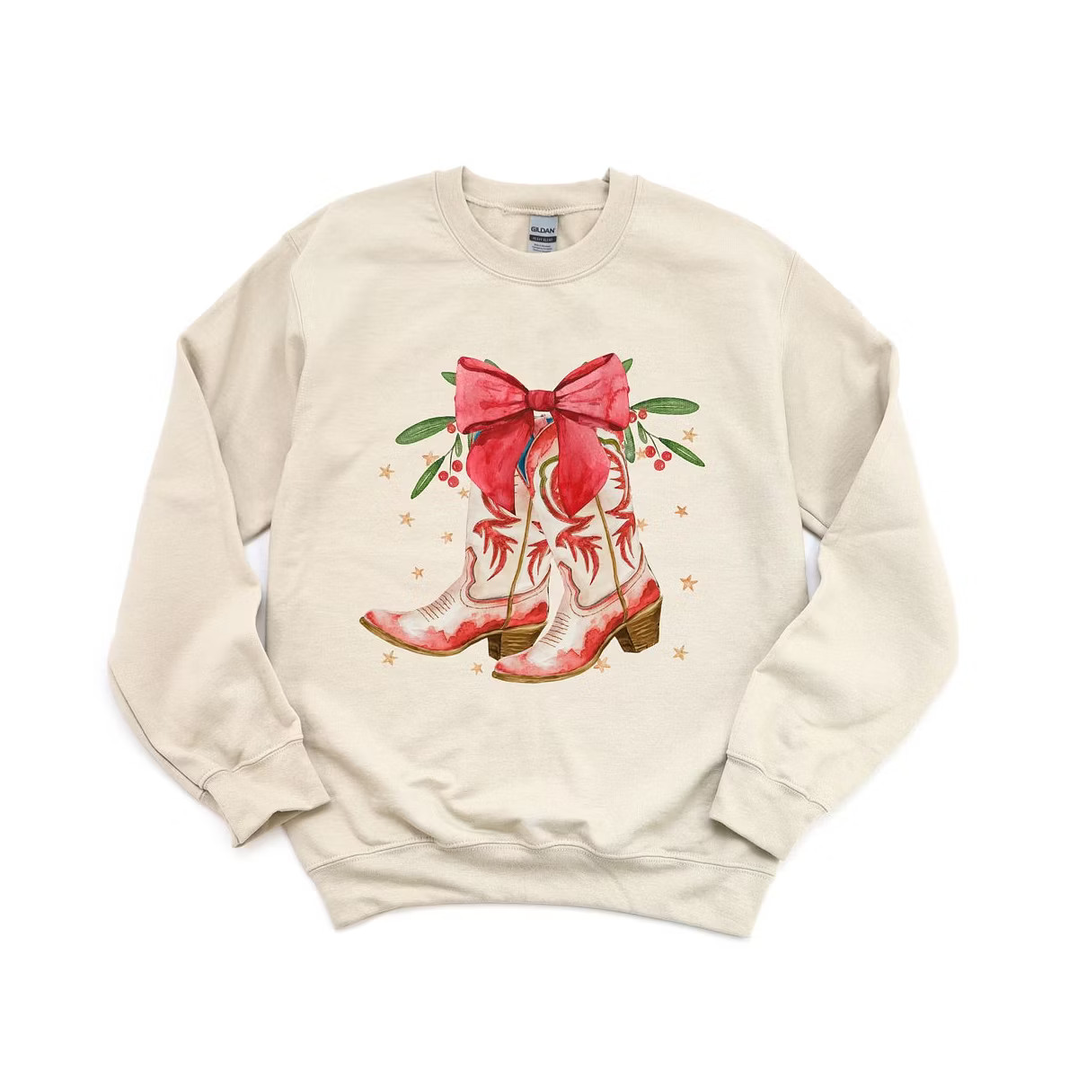 Simply Sage Market Women's Graphic Sweatshirt Coquette Cowgirl Christmas Boots - M - Dust | Target