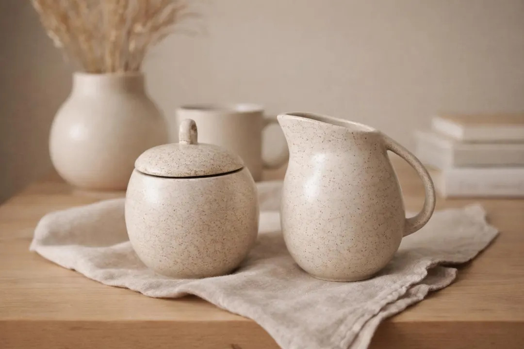 Joseph Abboud Speckled Stoneware Creamer and Sugar Bowl Set – Neutral Farmhouse Kitchen Servewa... | Etsy (US)