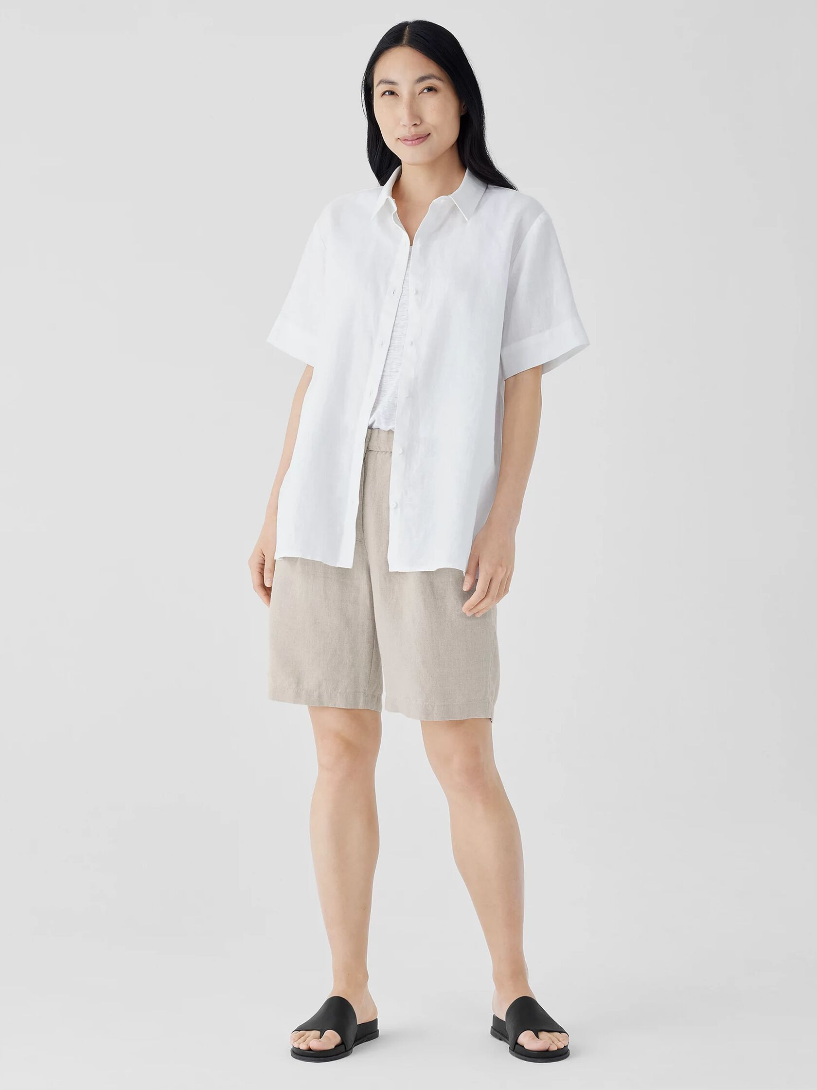 Organic Linen Classic Collar Short-Sleeve Shirt | Eileen Fisher