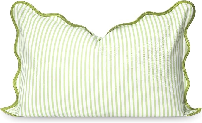 Hofdeco Premium Coastal Patio Indoor Outdoor Scalloped Lumbar Pillow Cover Only, 12"x20" Water Re... | Amazon (US)