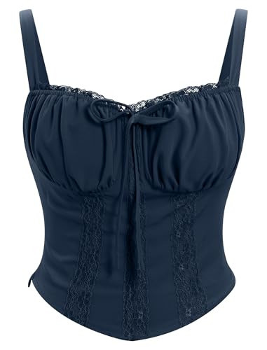 EFOGEP Blue Corset Navy Blue Corset Top Lace Up Blue Corset Tops for Women Sexy Lace Bustier Top Exotic Corset and Bustier Light Blue Corset Blue Jean Corset Tops for Women Navy Blue S | Amazon (US)