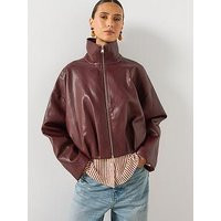 Mango Faux Leather Funnel Neck Jacket - Red | Very (UK)
