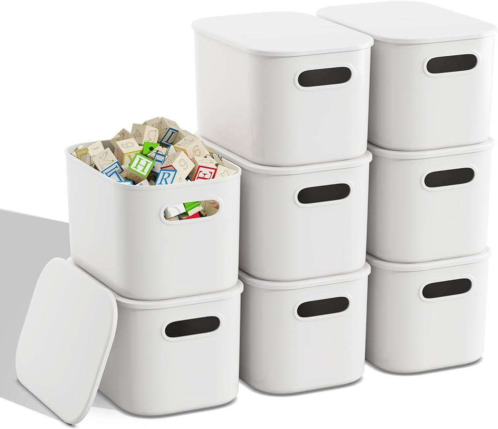 MSHOMELY 8 Packs Plastic Storage bins with Lid White Storage Containers with Lids Stackable Conta... | Amazon (US)