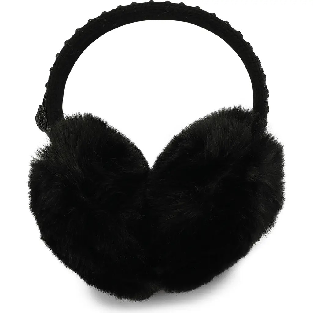 Kurt Geiger London Crystal Faux Fur Ear Muffs in Black at Nordstrom | Nordstrom