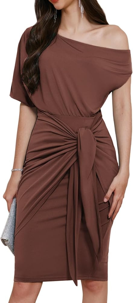 GRACE KARIN Women's One Shoulder Cocktail Dress 2024 Elegant Ruched Belted Wedding Guest Formal B... | Amazon (US)