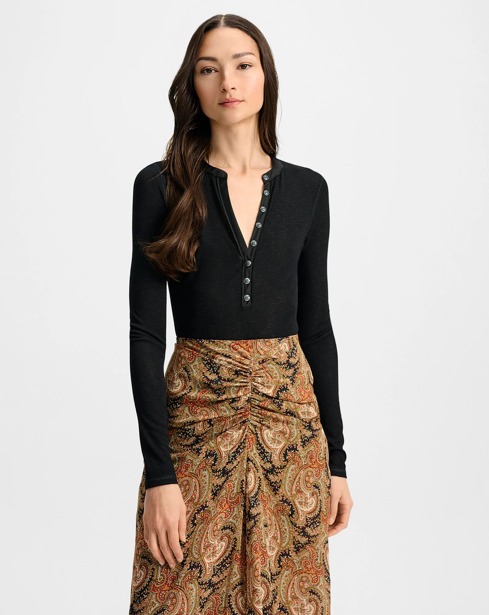 Drexler Ribbed Henley Top | Veronica Beard