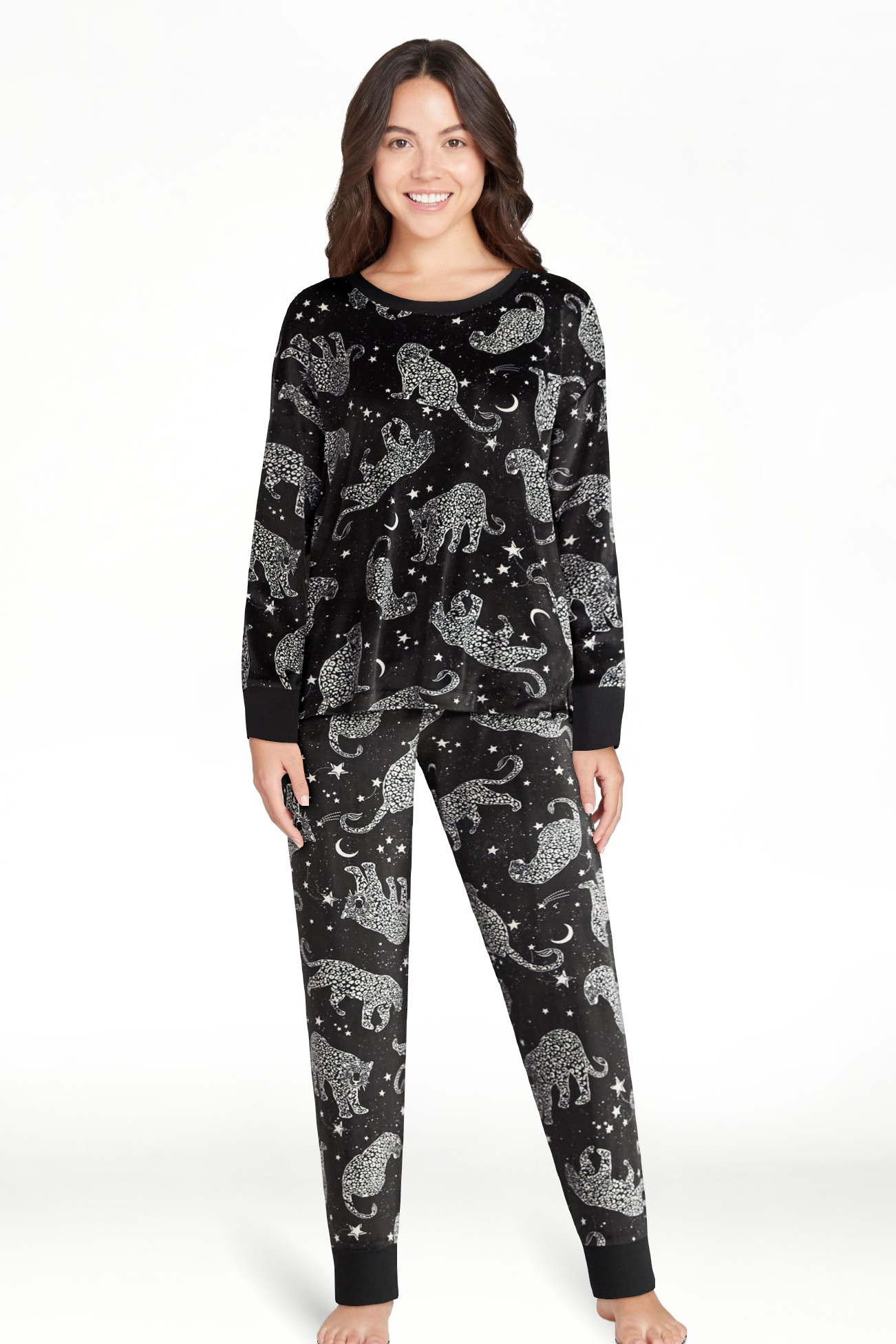 Joyspun Women’s Stretch Velour Long Sleeve Top, Pants, and Socks Pajama Set, 3-Piece, Sizes XS-... | Walmart (US)