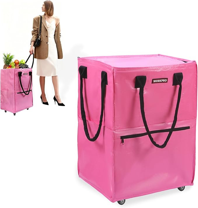 WORKPRO Large Rolling Grocery Bag, 36-Gallon Tote with 5 Wheels, 110 lbs Capacity, Dual Carry, Wi... | Amazon (US)
