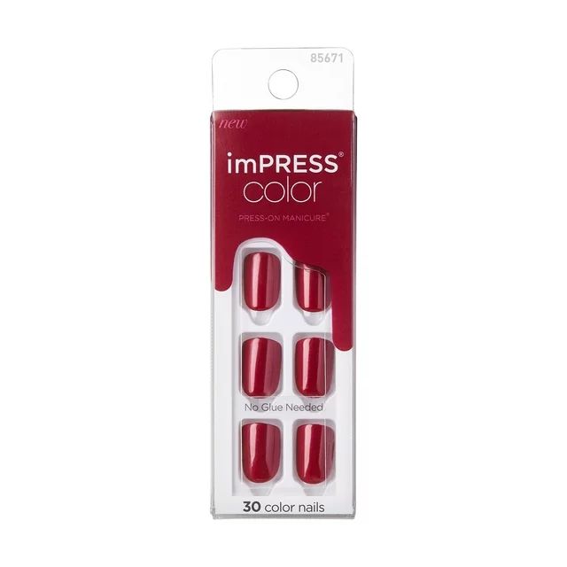 imPRESS Press-on Nails, No Glue Needed, 'Red Velvet', Red, Short, 33 Ct. | Walmart (US)