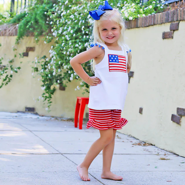 Red and White Stripe Flag Short Set | Classic Whimsy