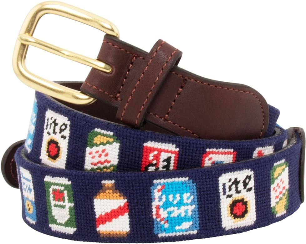 Full Grain Leather Needlepoint Belts for Men Handmade w/Cotton & Solid Brass Buckle | Amazon (US)