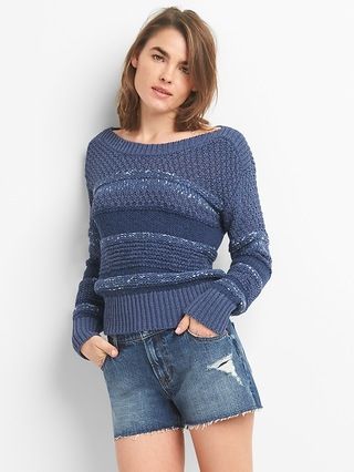 Gap Womens Mix-Stitch Pullover Sweater Blue Stripe Size L | Gap US
