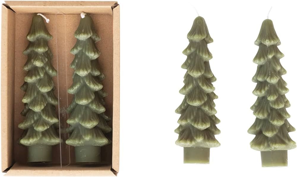 Creative Co-Op Unscented Tree Shaped Taper Candles, Evergreen, Boxed Set Of 2 | Amazon (US)