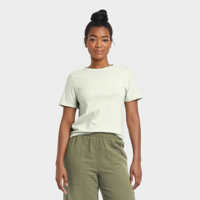 Women's Short Sleeve T-Shirt - Universal Thread™ Green Striped | Target