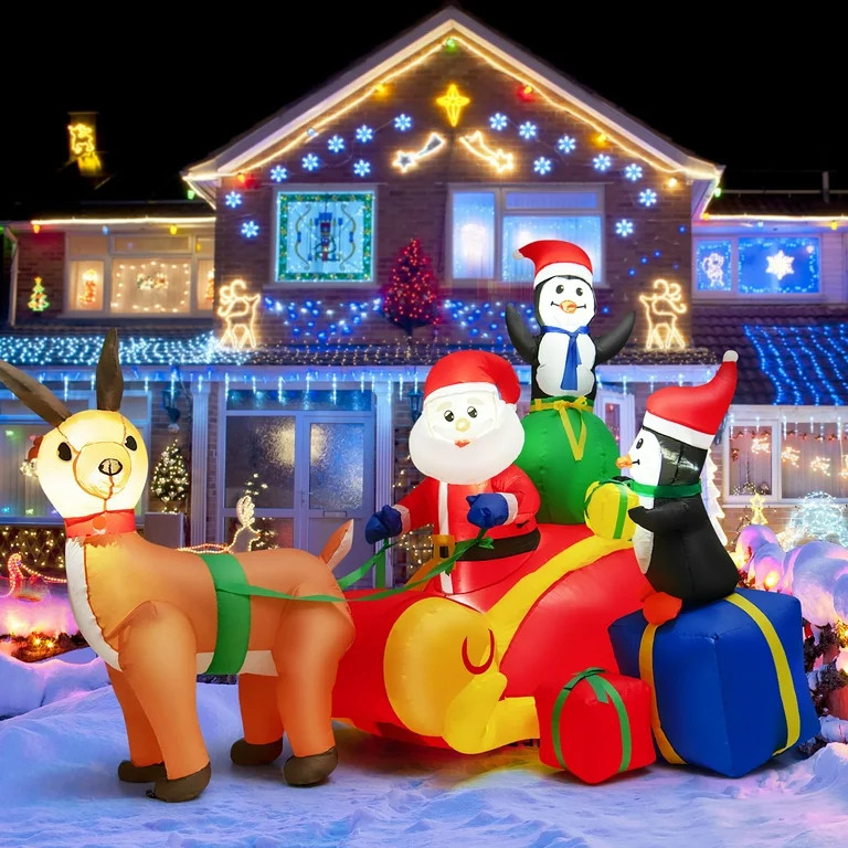 Costway 6 FT Long Christmas Inflatable Decoration Santa Claus Driving Reindeer Sleigh | Walmart (US)