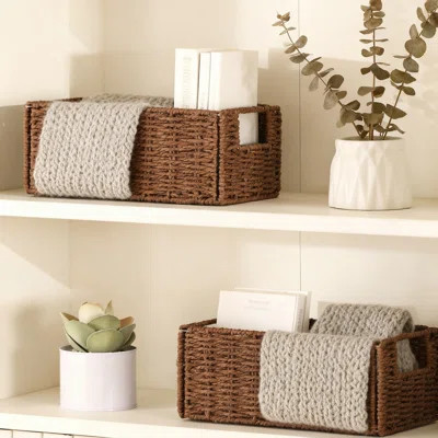 Hand-Woven Paper Rope Storage Basket Set Of 2, Collapsible Wicker Organizer Bins With Handles For Toilet Paper, Towels, And Household Essentials | Wayfair North America