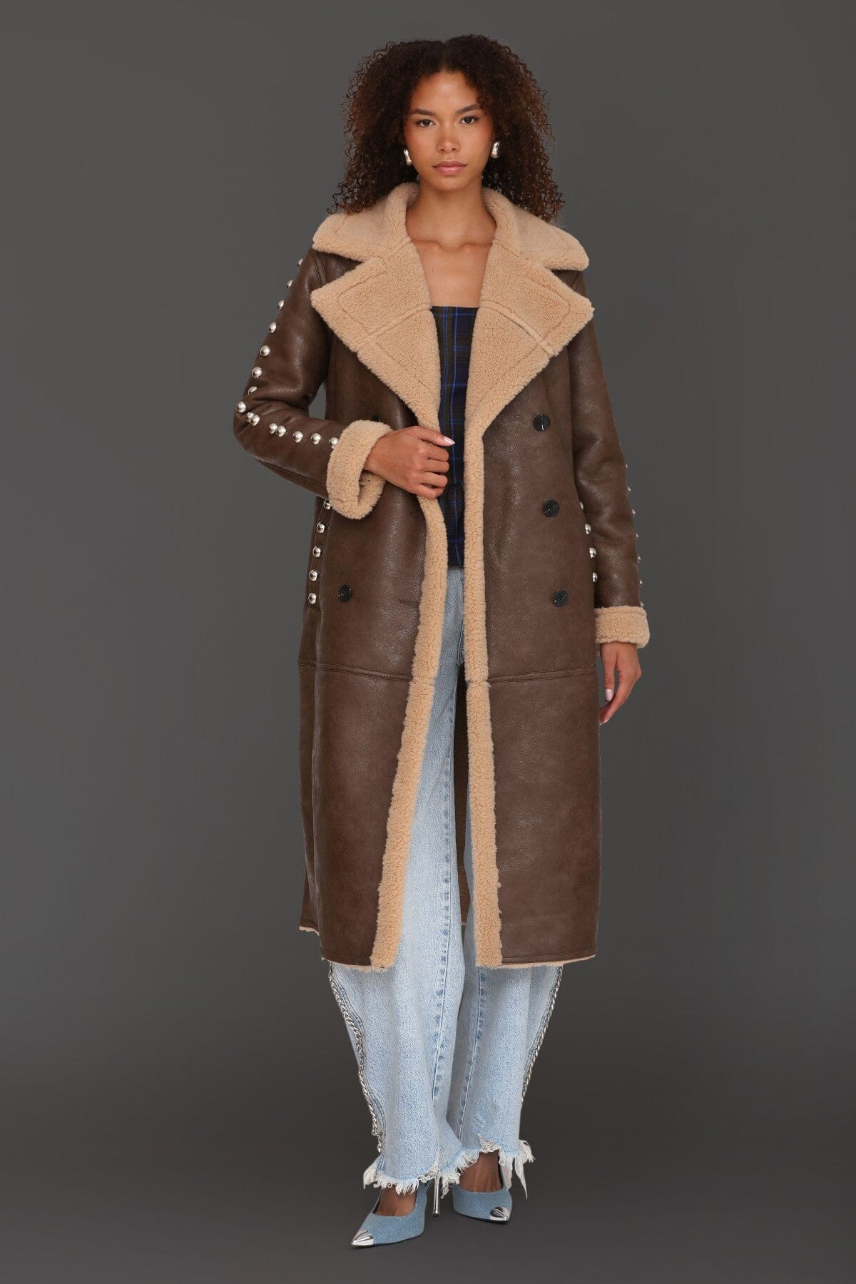 Studded Faux Shearling Coat | Avec Les Filles