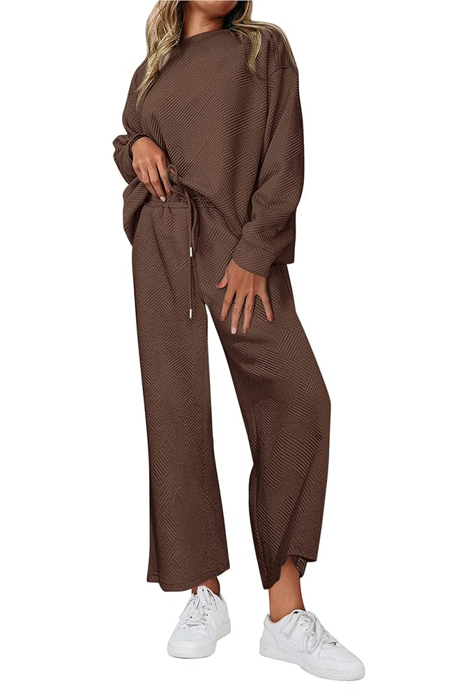 PRETTYGARDEN Womens 2025 Fall 2 Piece Outfits Long Sleeve Pullover Tops Wide Leg Pants Matching L... | Amazon (US)